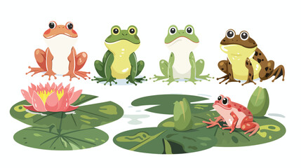 Obraz premium Four Funny Frogs Cartoon Characters Isolated 