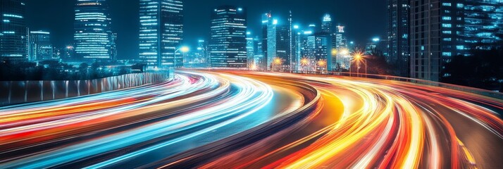 Traffic with highway road motion lights on abstract light background City Road light, night highway lights,