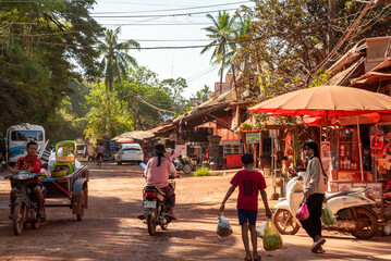 Village street in Cambodia countryside