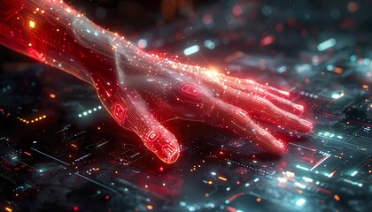 Digital transformation conceptual for next generation technology era, AI, Machine learning. Hands touching the big data structure, Digital data network connections, Data transformation