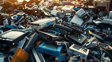 E-waste heap of electronics, computer garbage.