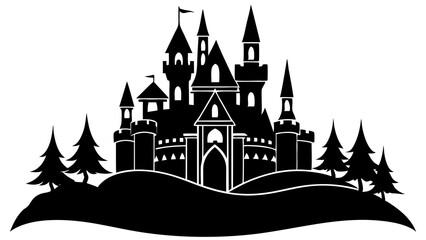 Elegant Fairytale Castle Silhouette Illustrations: Perfect for Storybook Decor