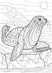 Line vector illustration seal in the water coloring page 