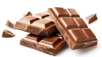 Fototapeta premium Group of milk chocolate bars, isolated on a white background, displaying their smooth surfaces and rich color