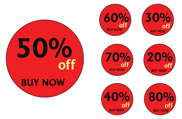 Different percent discount sticker discount price tag set, sell off up to 20, 30, 40, 50, 60, 70, 80 percent