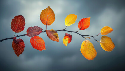 Autumn leaves in various shades of orange, red, and yellow on a