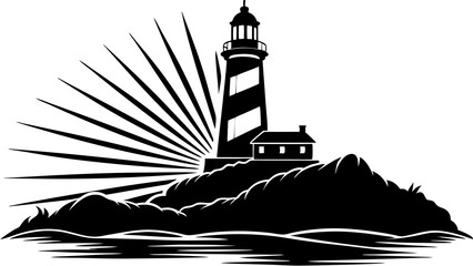 Elegant Lighthouse Silhouette Illustrations: Perfect for Seaside Deco
