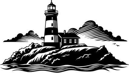 Elegant Lighthouse Silhouette Illustrations: Perfect for Seaside Deco
