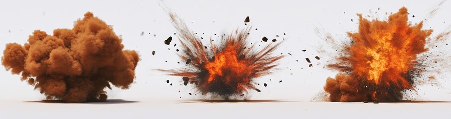 Isolated nuclear explosions on a transparent background.