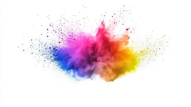 A rainbow paint color powder explosion burst is isolated against a white background.