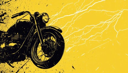 Illustration of an abstract lifestyle graffiti design with a motorcycle and colorful splashing shapes.