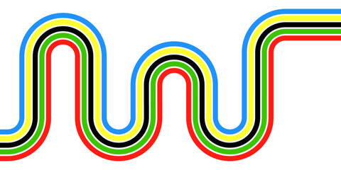 Abstract wavy stripes way of Olympic games colors isolated white background. Vector illustration.