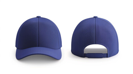 Blue baseball cap mockup, front and back view isolated on white background, Mock up template for design presentation of hat or accessories branding concept