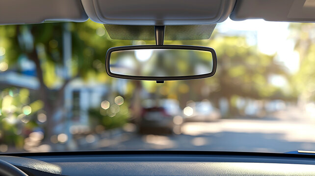 blank white rear view mirror inside car,