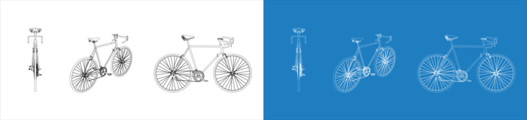 vector retro racing sport road bike bicycle classic line drawing blueprint isolated in transparent background © WINDERFULL STUDIO