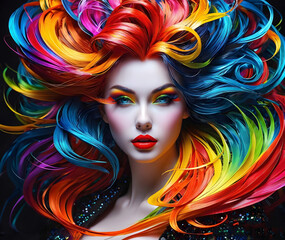 Fototapeta premium Beautiful woman with rainbow hair.