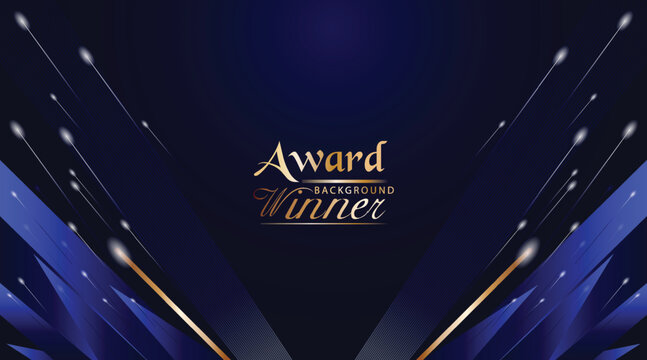 Dark Blue Golden Royal Awards Graphics Background. Lines Growing Elegant Shine Spark. Luxury Premium Corporate Abstract Design Template. Classic Shape Post. Center LED Screen Visual. Lights Fireworks
