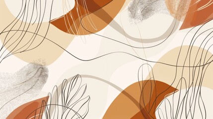 Abstract design featuring organic, amorphous shapes in soft, earthy tones of brown, beige, and cream