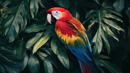 Obraz premium A Colorful Parrot Perched in Lush Greenery 