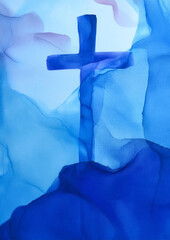 Blue ortodox cruce on a blue background