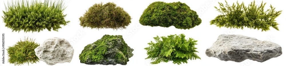 Sticker Rocks set in natural settings, covered with moss