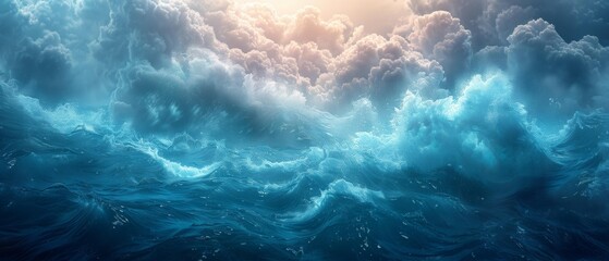 Fototapeta premium Dreamy Oceanic Scene, Cloudy Sky and Sunrise Illusion