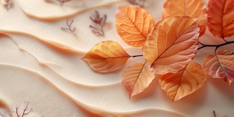 Fototapeta premium Fall Leaves Art Decoration, Autumn Themed Paper Craft, Flower and Leaf Motif, Handmade Seasonal Wall Art