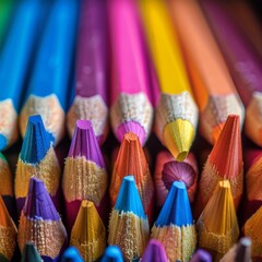 Fototapeta premium Up-Close and Personal with Pencils and Crayons: An Engaging Educational Concept for Elementary School Learning and Creativity