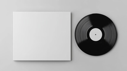 An isolated white vinyl record mockup of a blank record album with a rendering of the disk in 3D, isolated on a light background