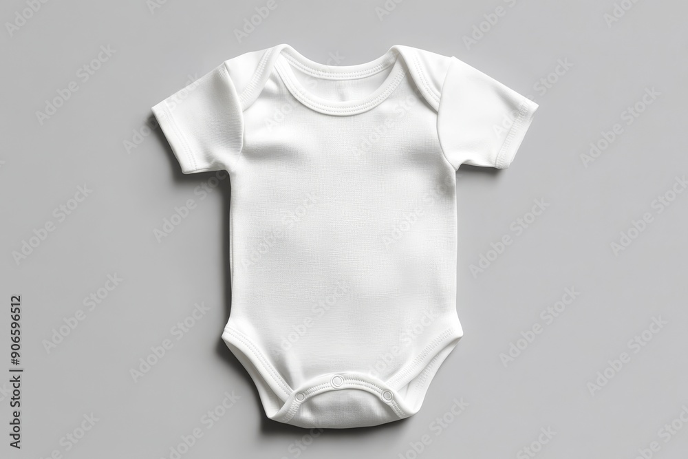 Wall mural Baby girl or boy bodysuit mock up on gray concrete background. Design template for baby onesie, print presentation mock up. Top view. Flat Lay.