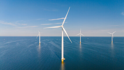 Wind Turbines Harnessing Renewable Energy Off The Dutch Coast Under Clear Blue Skies