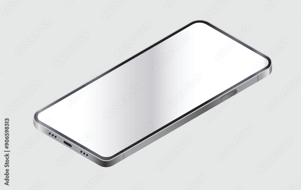 Aufkleber isometric mobile phone laying down showing blank screen. vector illustration on light grey backgroun