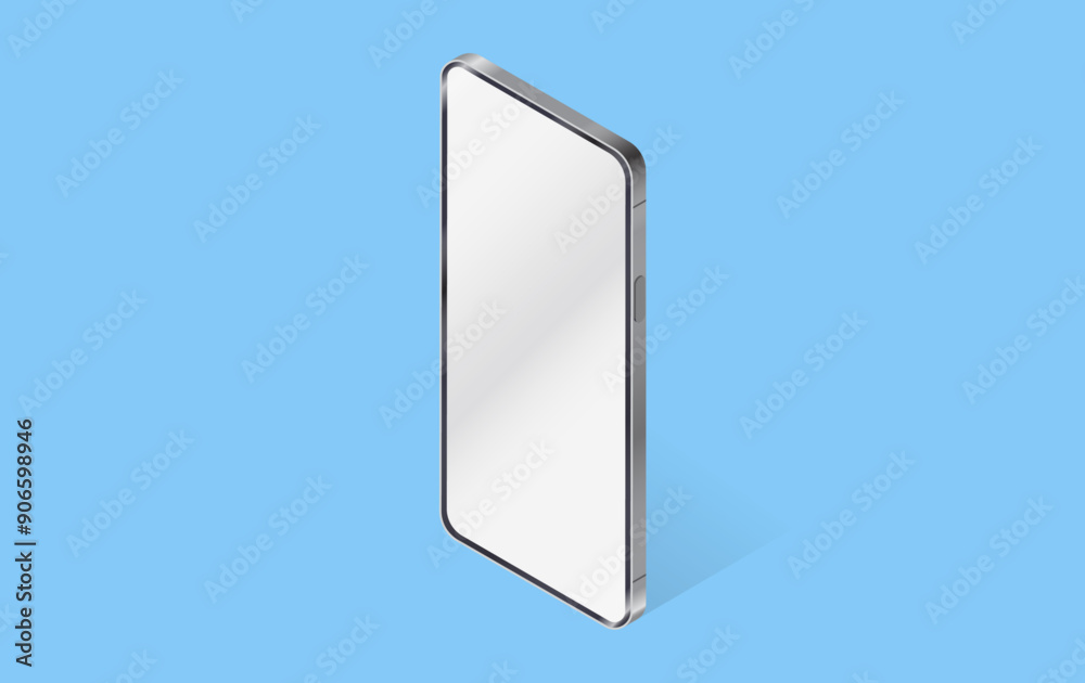 Aufkleber isometric standing vector mobile phone mockup with blank screen and blue background