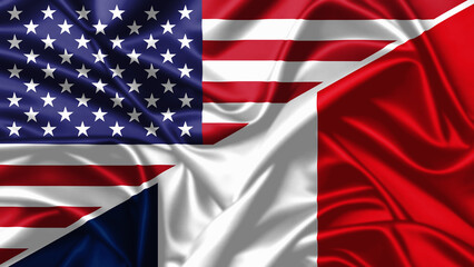 United waving flag of USA and France