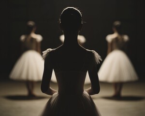 Ballet dance practice captured in a studio, with dancers gracefully perfecting their moves, embodying elegance and dedication