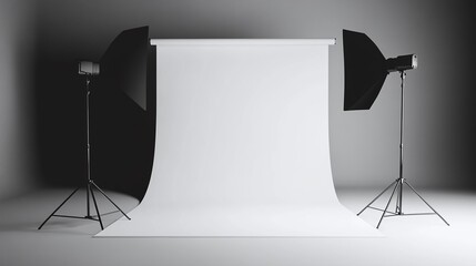 Blank white studio. black background studio. Generative AI.