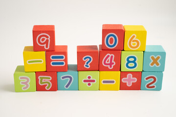 Math number colorful on white background, education study mathematics learning teach.