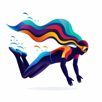 diver with colorful flowing hair clip art preview