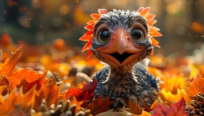 3d Thanksgiving turkey in funny cartoon style. Happy bird
