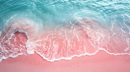 Fototapeta premium Stunning Pink Sand Beach Meeting Turquoise Sea, Top View