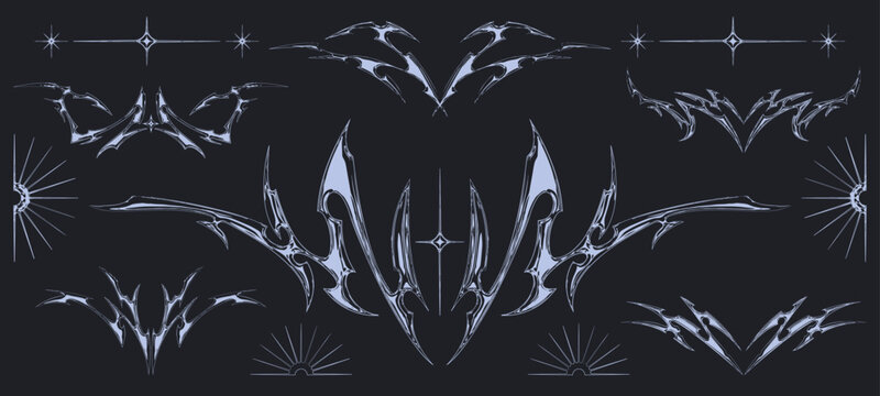 Black and white metallic neo tribal set. Abstract trendy gothic clip art. 