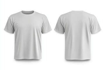 Realistic mockup set of gray male t-shirt from front and back perspectives, blank textile print design template for fashion apparel.