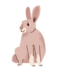 Cute bunny isolated on white background. Forest herbivorous rodent hare. Flat vector illustration