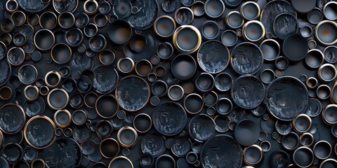 Fototapeta premium Collection of decorative plates on a wall with black and gold designs