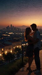 rompt details
50mm photography of (sunset :1.3) silhouette, dusk, film, Kodak fi  depth of field, silhouette of a couple dancing, city lights, night, subtle stars in sky, very realistic picture