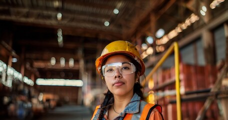 Obraz premium Portrait of a Young Female Engineer in Protective Gear Working on Construction Site.Generated image