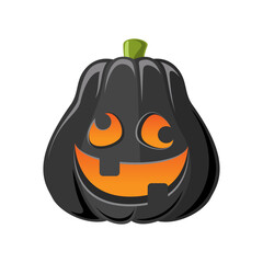 Black Jack O Lantern, Cute Creepy Spooky Halloween Pumpkin Decor Flat Vector Illustration