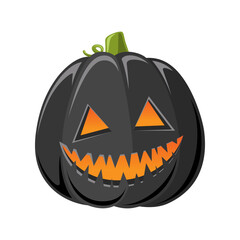Black Jack O Lantern, Cute Creepy Spooky Halloween Pumpkin Decor Flat Vector Illustration