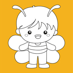 Cute Kids Wearing Bee Costume Animal Cartoon Digital Stamp Outline