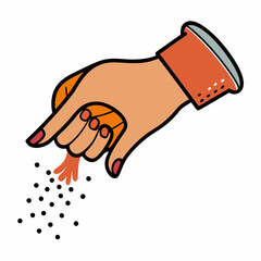 Humans hand pinching or sprinkling salt spices color Silhouette Vector Illustration 